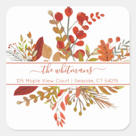 水彩秋葉差出人住所 スクエアシール