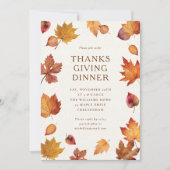 水彩秋葉感謝祭ディナー 招待状 (正面)