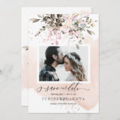 水彩秋葉赤面ピンクダスティーバラ 招待状 (正面/裏面)