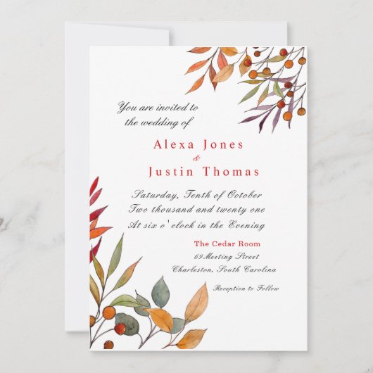 水彩秋葉 ウェディングアナウンスメント 案内状 (正面)