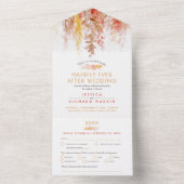 水彩秋褐炭結婚サンゴの後パーティー オールインワン招待状 (内側)