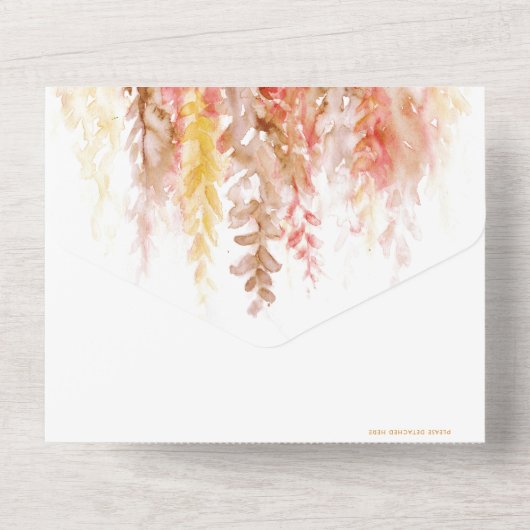 水彩秋褐炭結婚サンゴの後パーティー オールインワン招待状 (裏面)