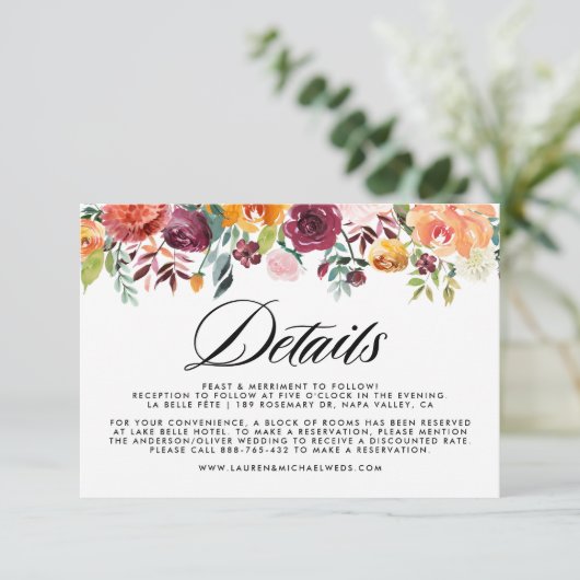 水彩秋開花ガーランド結婚ズ詳細 エンクロージャーカード (スタンド正面)