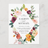 水彩秋開花フレームQRコード結婚ズ インビテーションポストカード (正面)