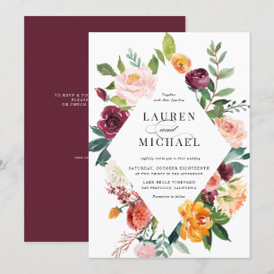 水彩秋開花フレームQRコード結婚ズ 招待状