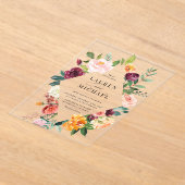 水彩秋開花フローラフレーム結婚ズ アクリル招待状 (レイダウン)