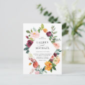 水彩秋開花フローラフレーム結婚ズ インビテーションポストカード (スタンド正面)