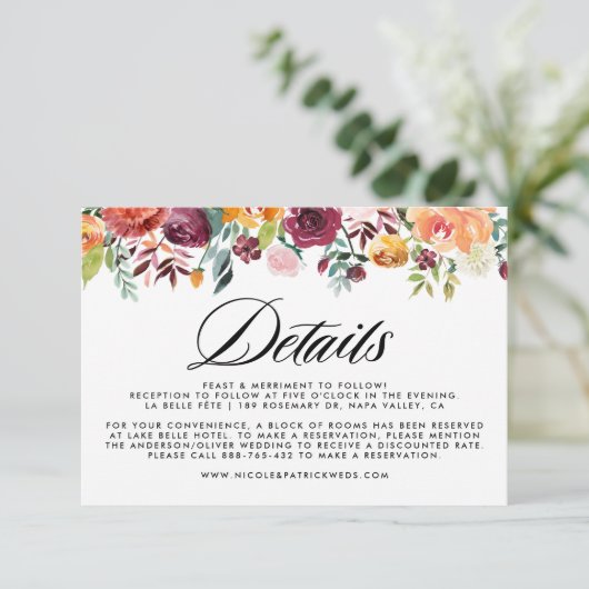 水彩秋開花フローラ結婚の詳細 エンクロージャーカード (スタンド正面)