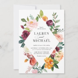 水彩秋開花フローラ結婚式招待状 招待状