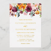 水彩秋開花フローラ 箔招待状 (正面)