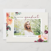 水彩秋開花写真卒業 招待状 (正面)