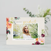 水彩秋開花写真卒業 箔招待状 (立ち正面)