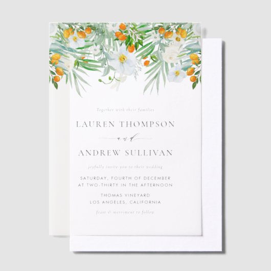 水彩秋開花植物学秋の結婚式 ベラム紙招待状 (オフセット)