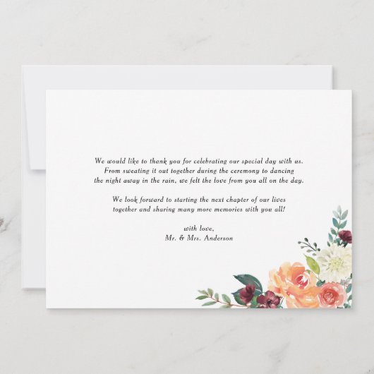 水彩秋開花秋の結婚式 サンキューカード (裏面)