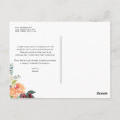 水彩秋開花秋卒業サンキュー ポストカード (裏面)