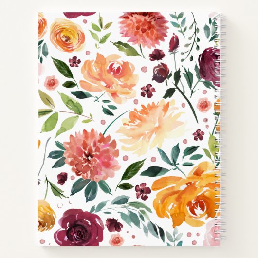 水彩秋開花 パーソナライズされた ノートブック (裏面)