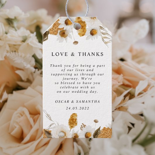 水彩秋黄白花卉边框 ギフトタグ