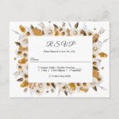 水彩秋黄色 & 白色花卉边框 インビテーションポストカード (正面)