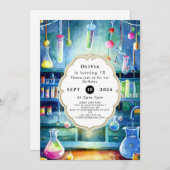 水彩科学魔法科学者誕生日 招待状 (正面/裏面)