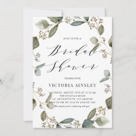 水彩種ユーカリリースブライダルシャワー 招待状