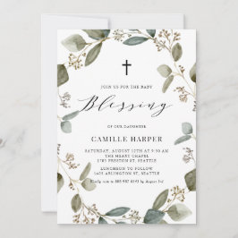 水彩種ユーカリリースベビー賛美ズ 招待状