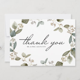 水彩種付きユーカリのリース 結婚式の感謝 サンキューカード