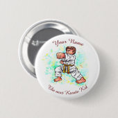 水彩空手キッズ勇敢な少年パンチを行う 缶バッジ (正面&裏面)