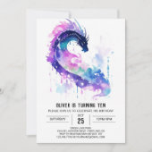 水彩竜の威厳のある誕生日 招待状 (正面)