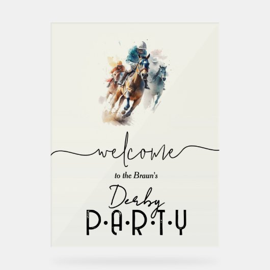 水彩競走馬ジョッキーダービーウェルカム アクリルサイン (正面)