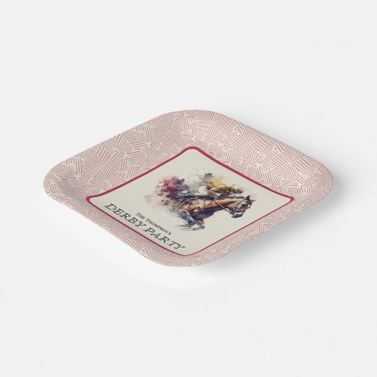 水彩競走馬ダービーレッドスクエア ペーパープレート (傾斜あり)