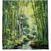 水彩竹日本の林 シャワーカーテン (正面)