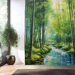 水彩竹日本の林 シャワーカーテン