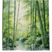 水彩竹日本の林 シャワーカーテン (正面)