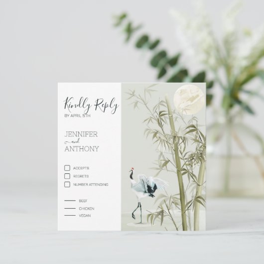 水彩竹月と鶴の鳥 (スタンド正面)