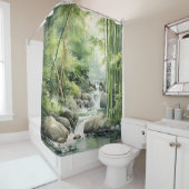 水彩竹林の滝 シャワーカーテン (インサイチュ)