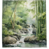 水彩竹林の滝 シャワーカーテン (正面)