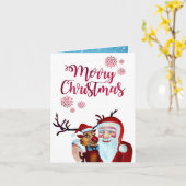 水彩笑うサンタクロースルドルフ微笑 カード (黄色い花)