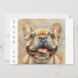 水彩笑顔のブルドフランスのッグ サンキューカード