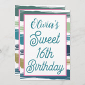 水彩筆のストロークがキュートな16歳の誕生日 招待状 (正面/裏面)