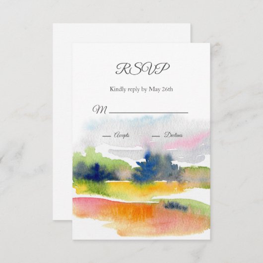 '水彩筆跡のあるおもしろい'抽象芸術 出欠カード (正面/裏面)