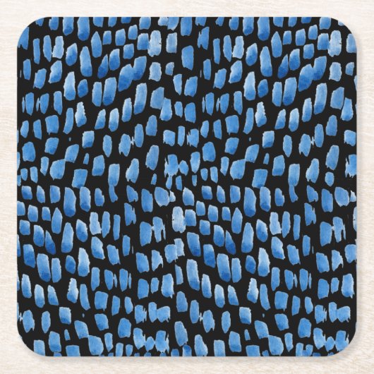 水彩筆黒塗り青 スクエアペーパーコースター (正面)