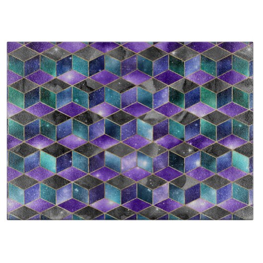 水彩等角投影(金ゴールドと大理石銀河系) カッティングボード (正面)