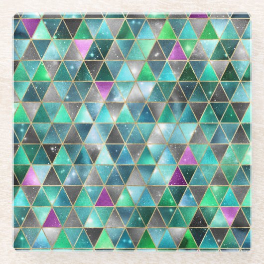 水彩等角投影(金ゴールドと大理石銀河系) ガラスコースター (正面)