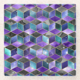 水彩等角投影(金ゴールドと大理石銀河系) ガラスコースター