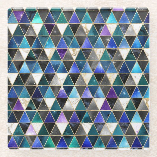 水彩等角投影(金ゴールドと大理石銀河系) ガラスコースター (正面)