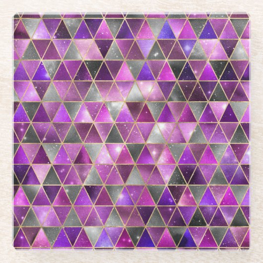 水彩等角投影(金ゴールドと大理石銀河系) ガラスコースター (正面)