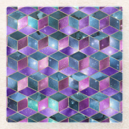 水彩等角投影(金ゴールドと大理石銀河系) ガラスコースター