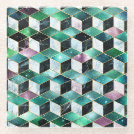 水彩等角投影(金ゴールドと大理石銀河系) ガラスコースター