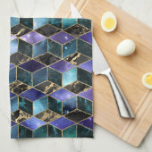 水彩等角投影(金ゴールドと大理石銀河系) キッチンタオル (四つ折り)