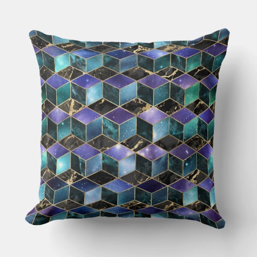 水彩等角投影(金ゴールドと大理石銀河系) クッション (正面)